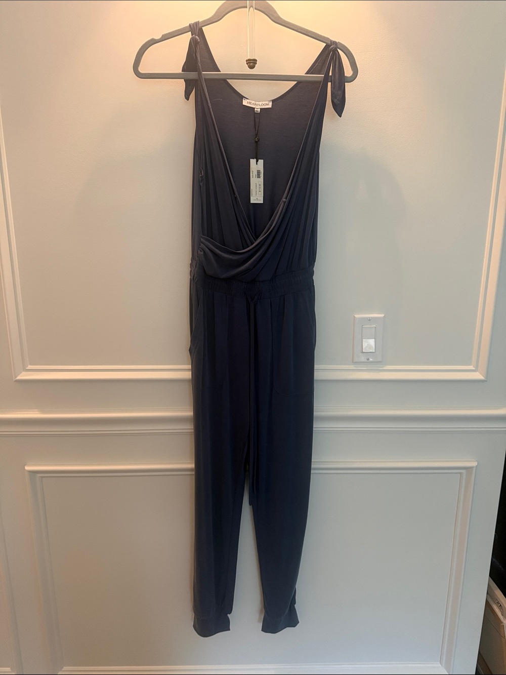 Heartloom Navy Sleeveless Wrap Jumpsuit with Tie Straps